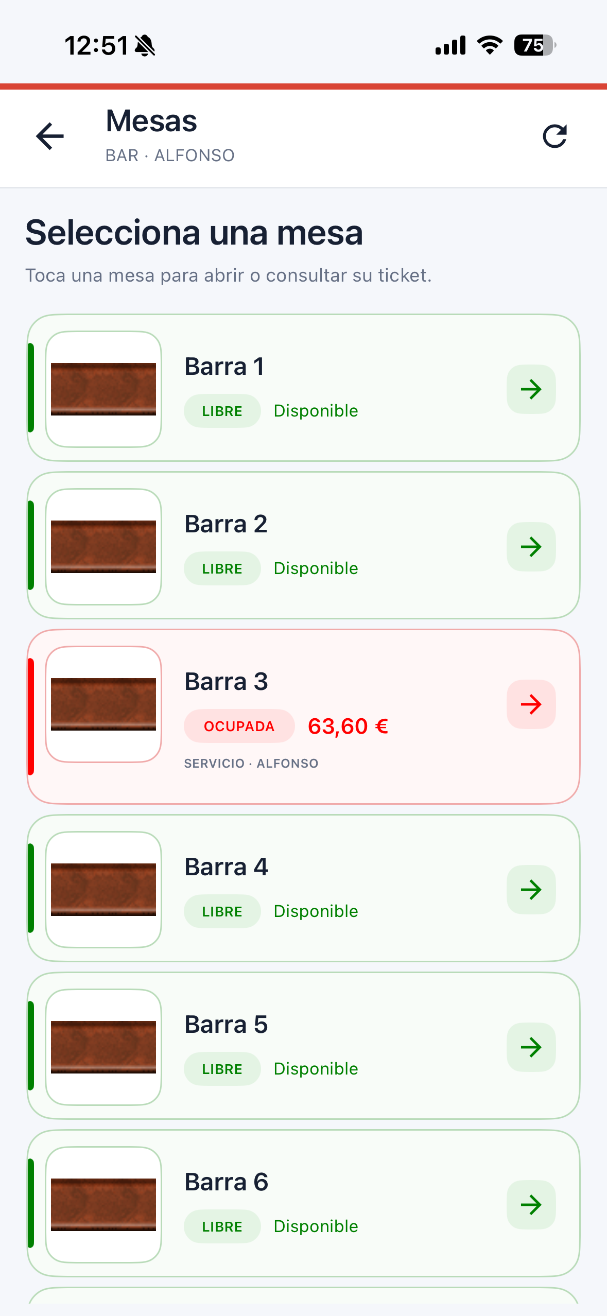 Pantalla real de gestión de mesas de YoloPidoPro